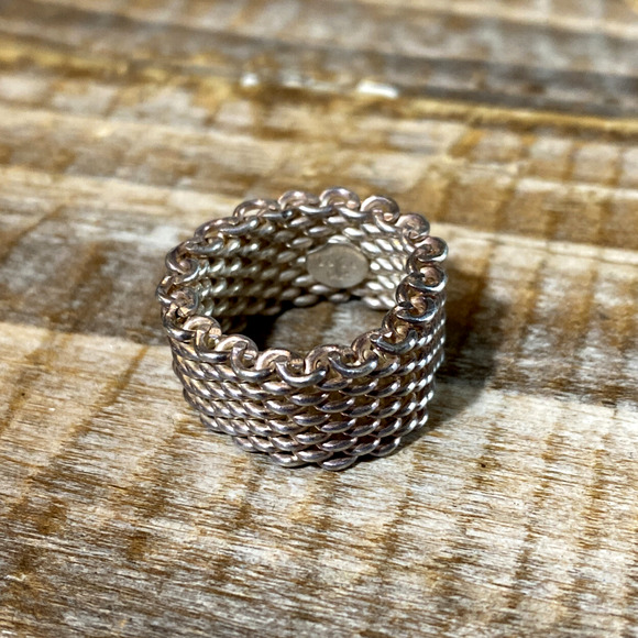 Vintage Tiffany & Co Size 5 Somerset Mesh Basket Weave Ring Sterling Silver 925 - Picture 3 of 12